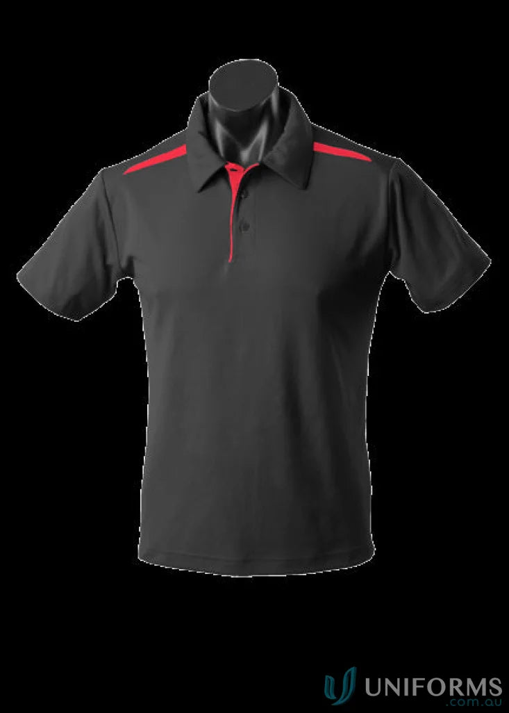 Black Paterson Polo shirt with red accents, perfect for workwear and uniforms