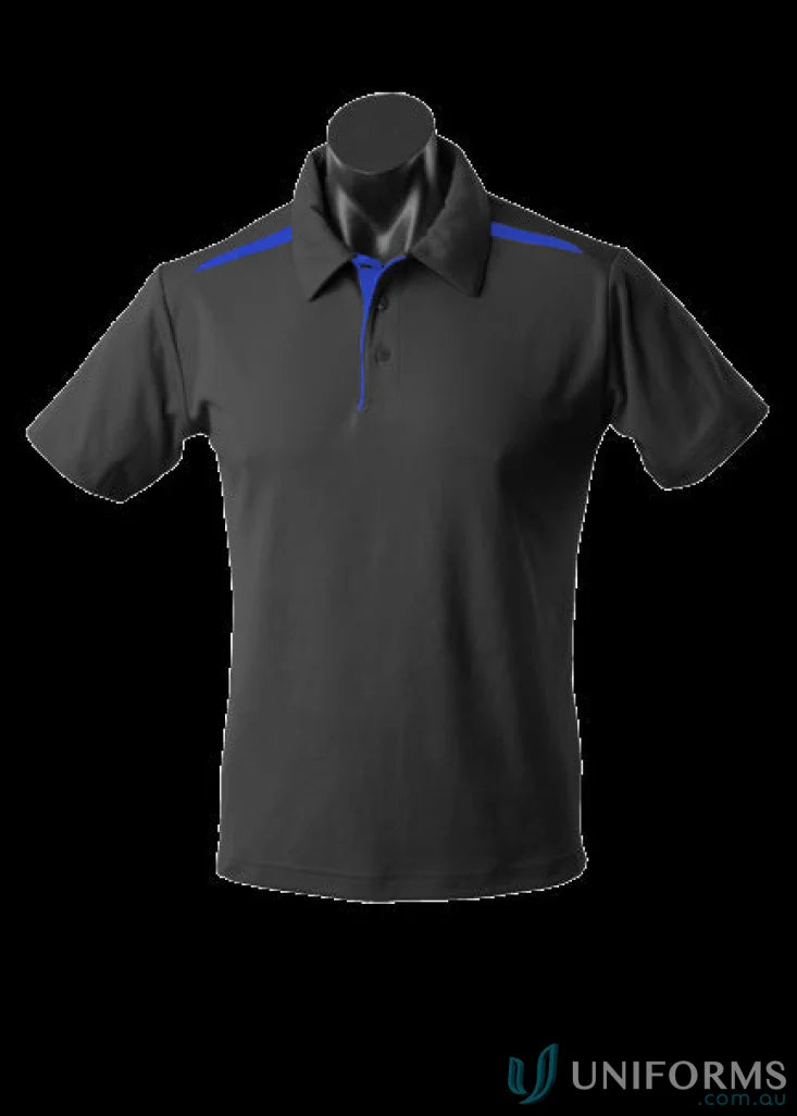 Gray Paterson Polo with blue accents, ideal for uniforms and comfortable workwear