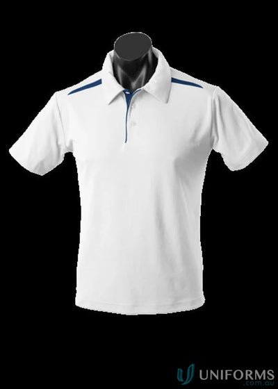 White Paterson Polo shirt with blue accents, perfect for uniforms or workwear