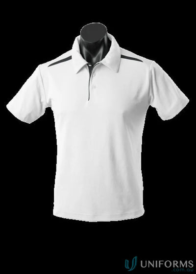 White Paterson Polo shirt with black accents, ideal for uniforms and workwear