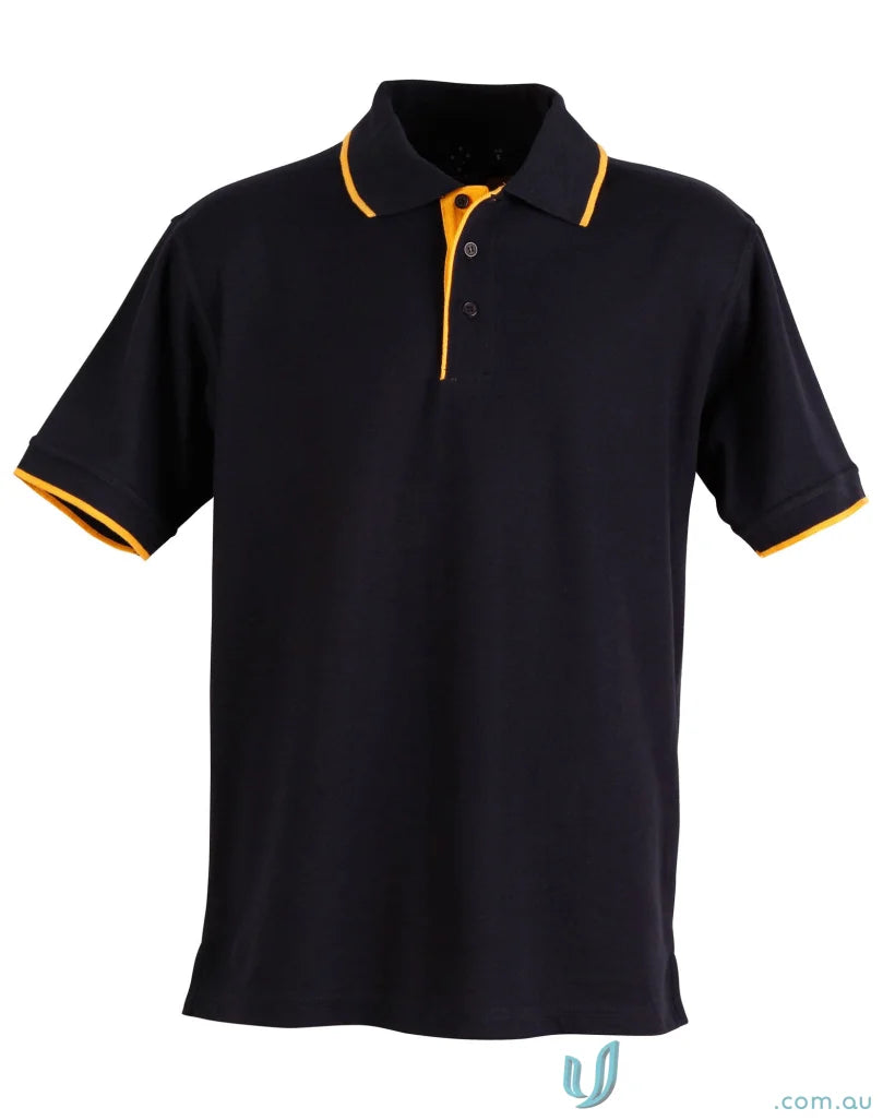 Black Pique Liberty Polo with yellow trim, perfect workwear solution for winning spirit PS08 Liberty Polo