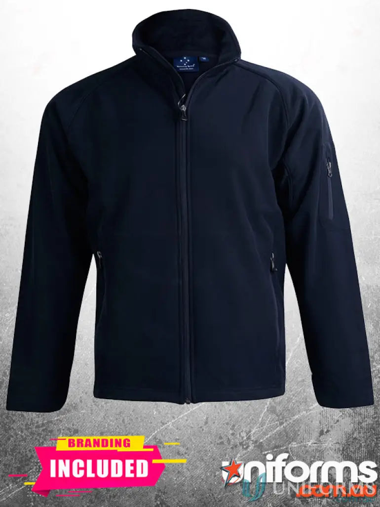 Navy blue softshell jacket from Plumbers Choice EMB, ideal workwear and uniforms