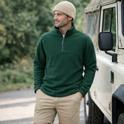 Dark green PolarTech half zip polar jumper with ribbed collar keeps you warm
