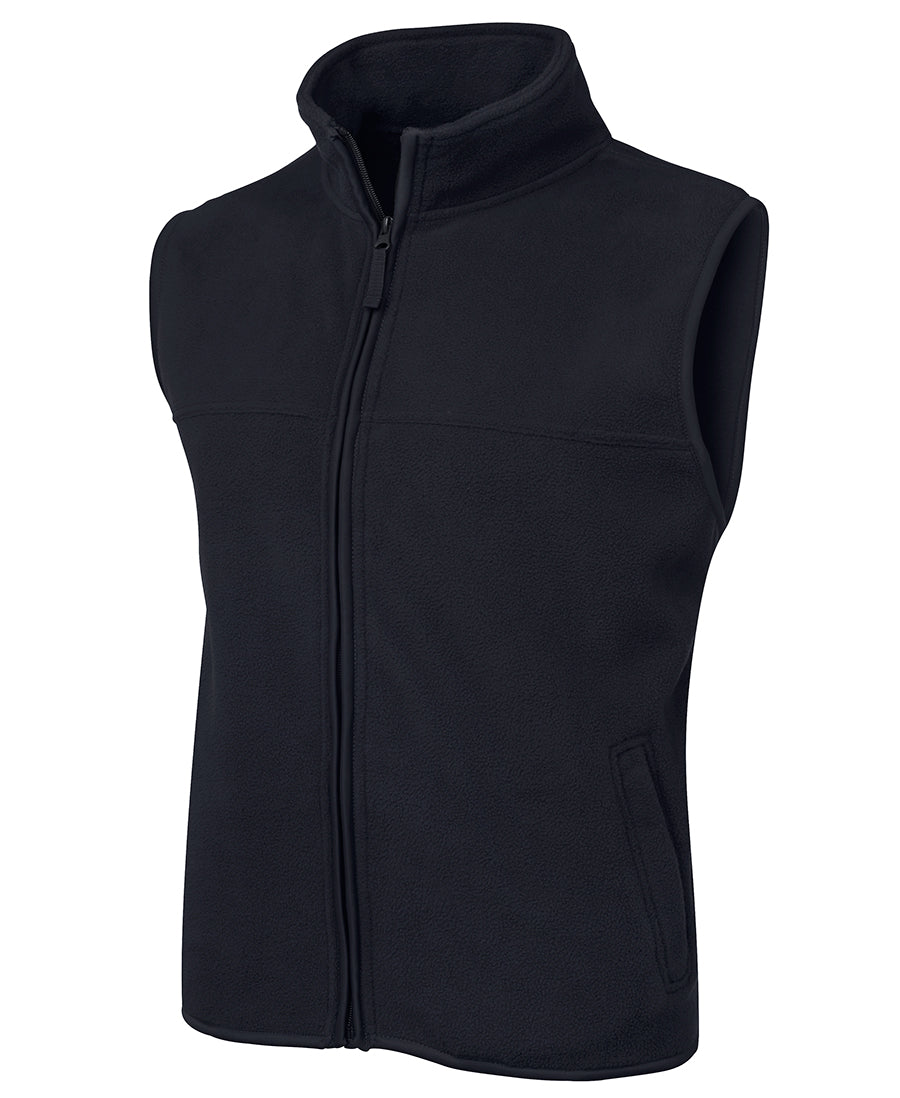 Jbs PolarTech vest: black 290gsm polar fleece with zipper and pockets