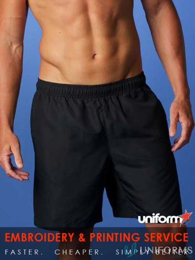 Black polyester pongee Pongee-shorts perfect for uniforms and workwear, sporty look