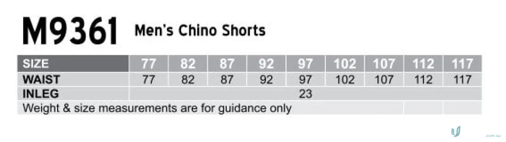 Size chart for Pool Mens Chino Shorts, perfect for mens chino shorts sizing needs