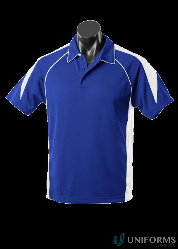 Blue and white fabric polo shirt from Premier Polo ideal for uniforms or workwear