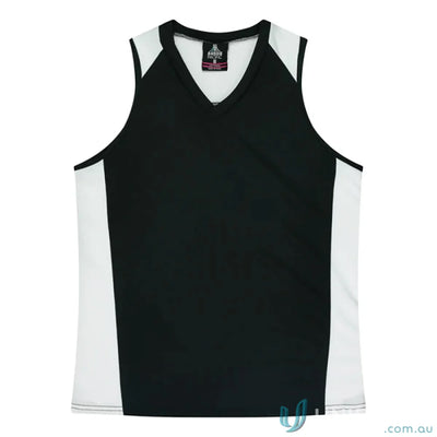 Black and white V-neck tank top from Premier Singlet with comfy fabric neck bind