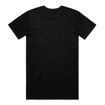Black plain t-shirt with short sleeves and crew neck.