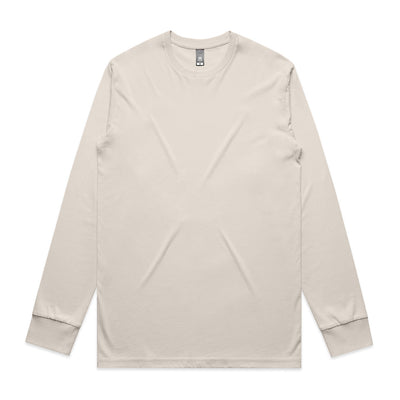 Beige long-sleeved t-shirt with ribbed cuffs and hem, made of soft cotton.