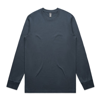Charcoal gray long-sleeved t-shirt with ribbed cuffs and hem, made of soft cotton.