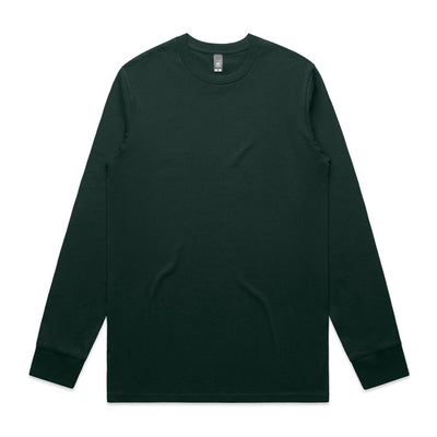 Dark green long-sleeved t-shirt with a crew neck and ribbed cuffs, made of cotton.