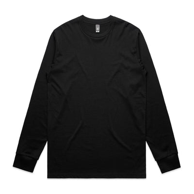 Black long-sleeved t-shirt with a crew neck and ribbed cuffs.
