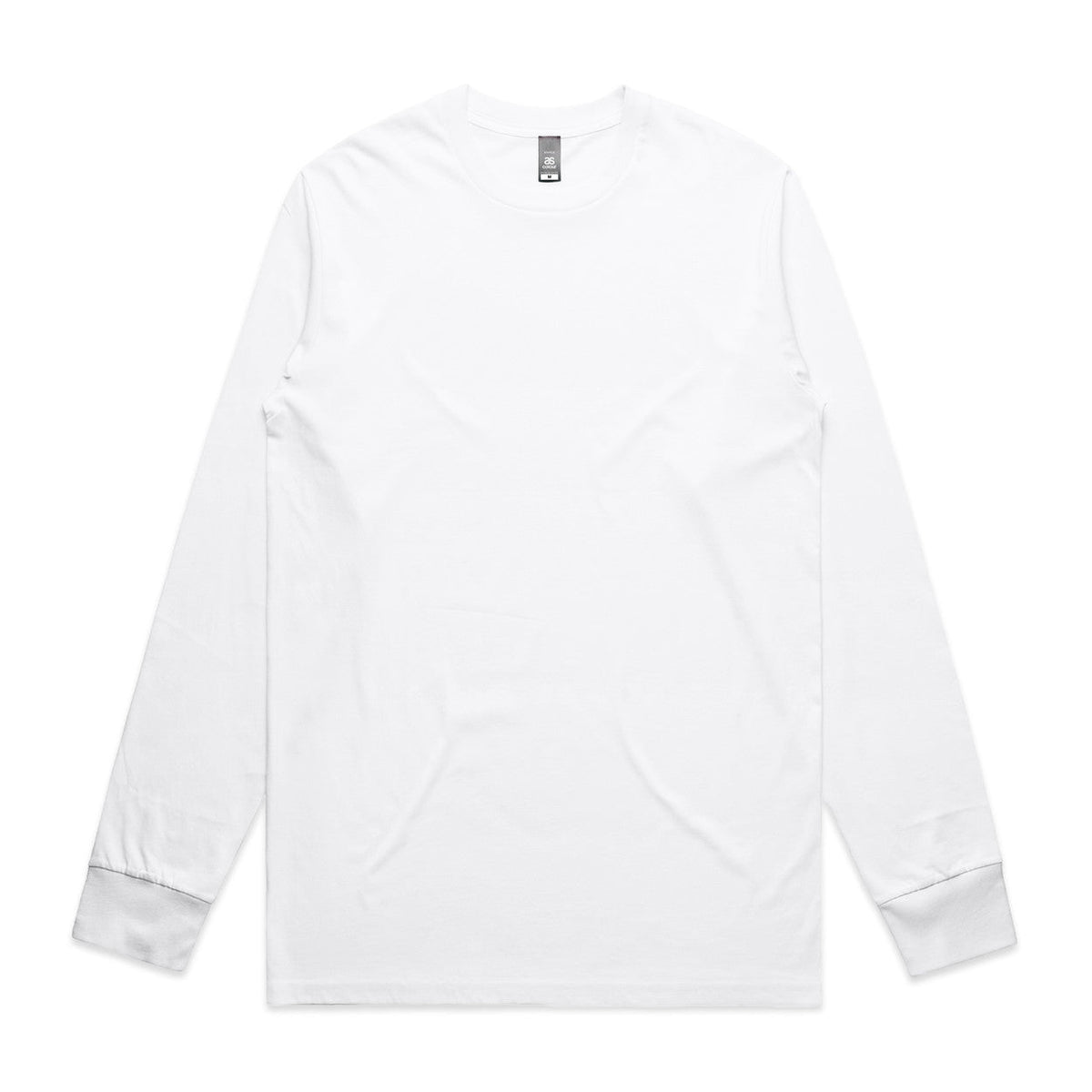 White long-sleeved t-shirt with contrast cuffs and hem, possibly from a popular brand like hanes or fruit of the loom.