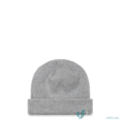 Heather grey knit beanie with cuffed hem and longer body from Premium Wool Blend line