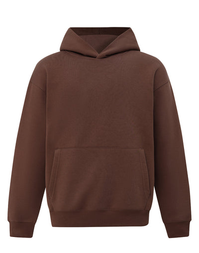 Premium oversized fleece hoodie in minimalist brown with kangaroo pocket