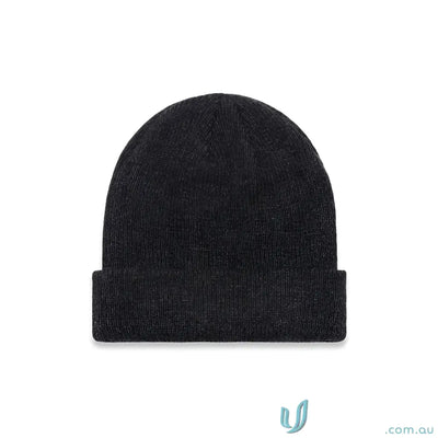 Dark gray ribbed knit beanie with folded brim, stylish and warm knit beanie option