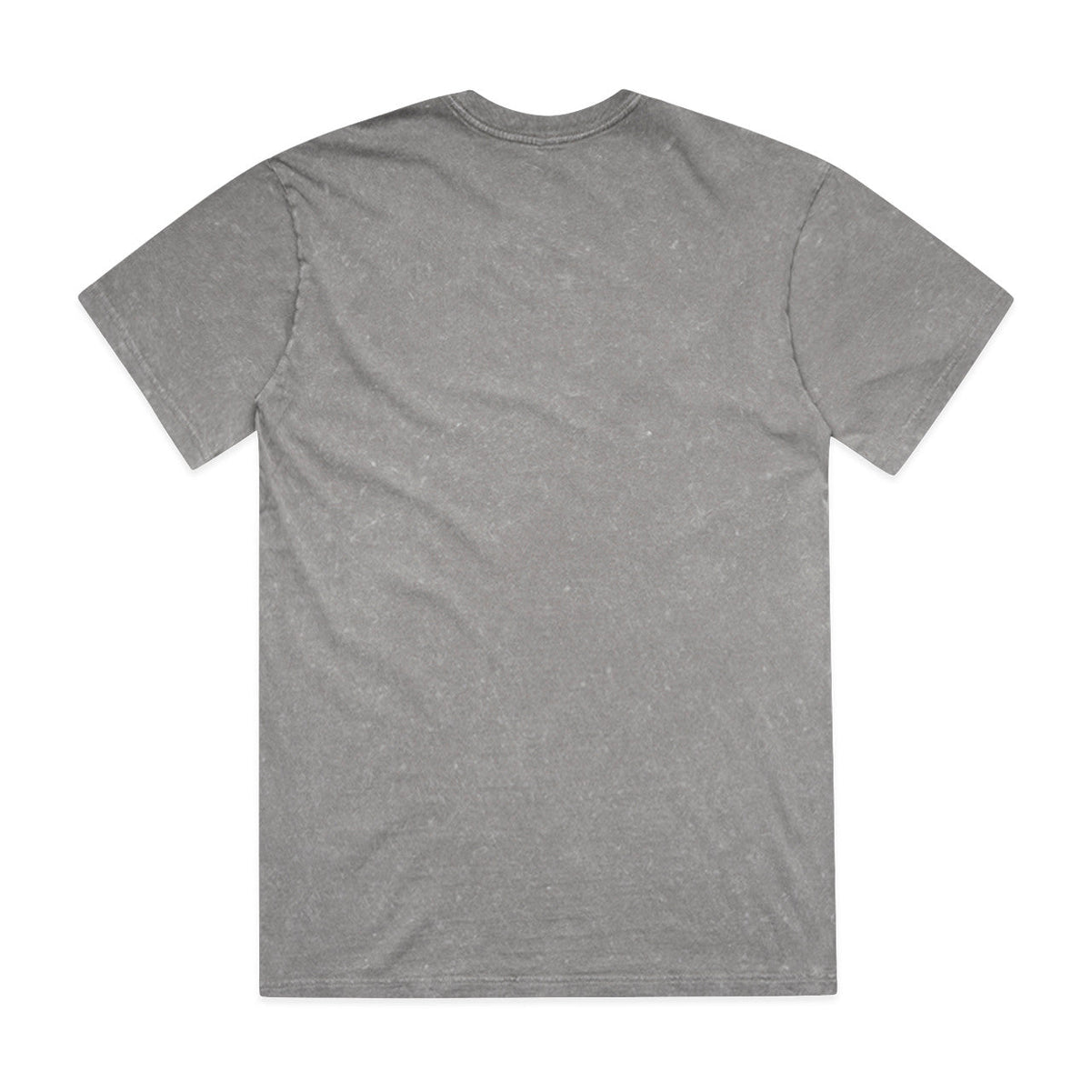 Gray speckled t-shirt with short sleeves and a crew neck.