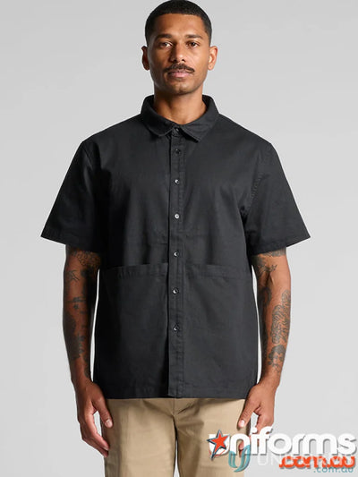 Black short-sleeved printer’s shirt for quality workwear by [manufacturer name]