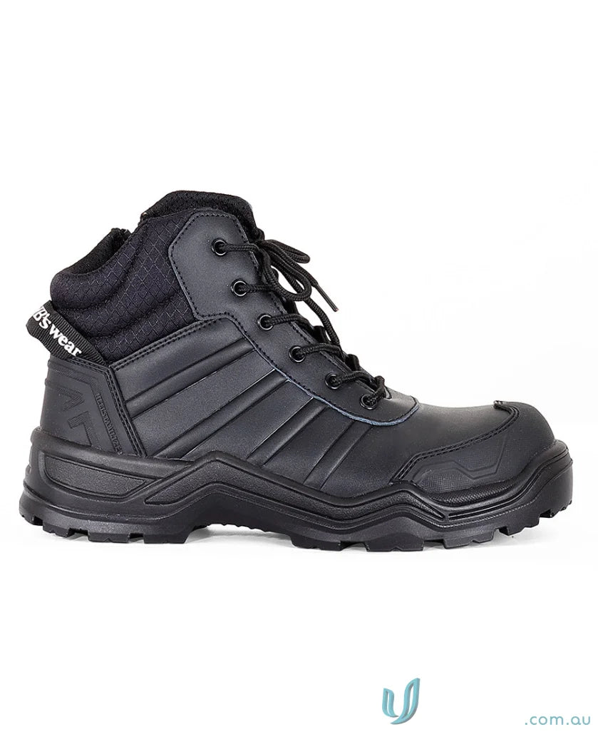 Black leather work boot with resistant sole from Quantum Sole Safety Boot line for uniforms