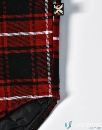 Red and black plaid quilted flannel jacket shirt-style unisex flannel for casual wear
