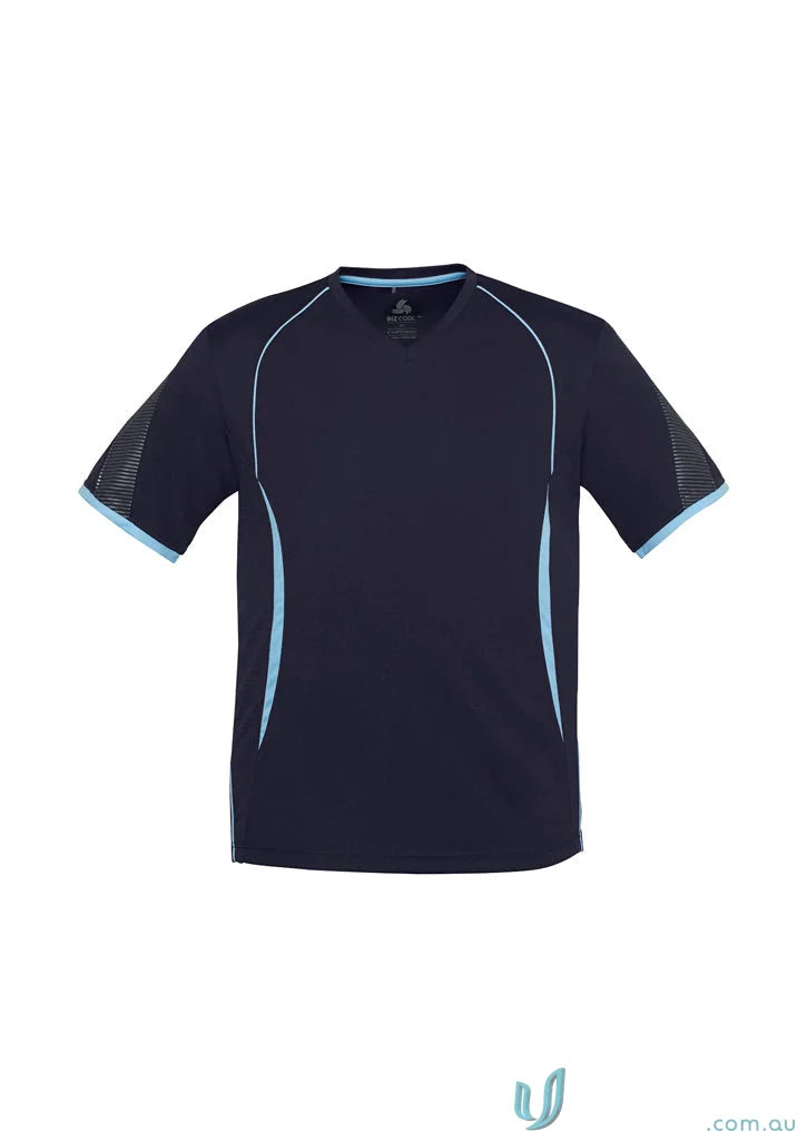 Navy blue Razor Tee with light blue trim mens razor short self-fabric v-neck band