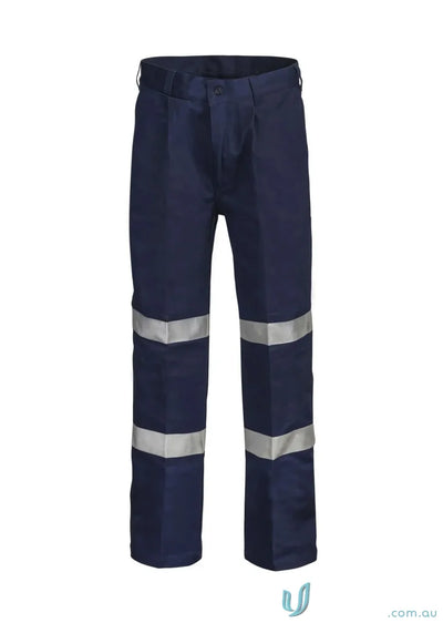 Navy blue work pants with reflective stripes, reflective pleat cotton drill trouser