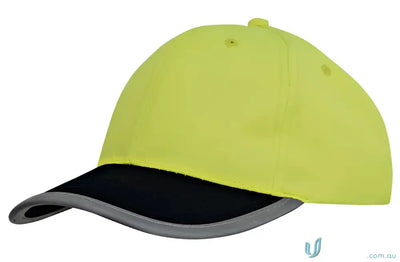 Yellow baseball cap with black brim from Reflective Trim Safety Cap for workwear FAQs link