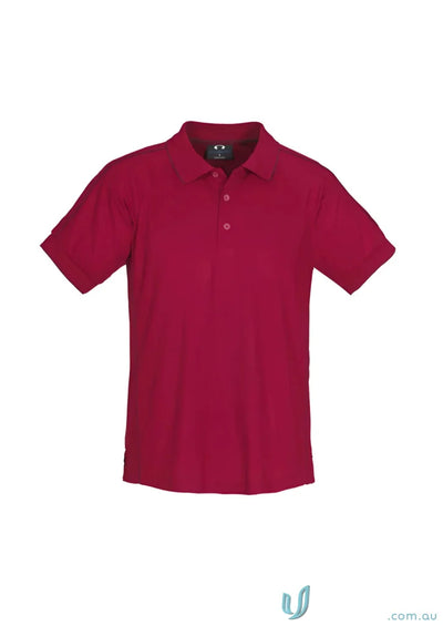 Mens resort polo shirt in dark pink with three buttons for effortless style