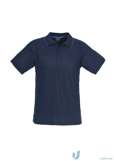 Mens Resort Polo in navy blue with light blue trim for effortless style