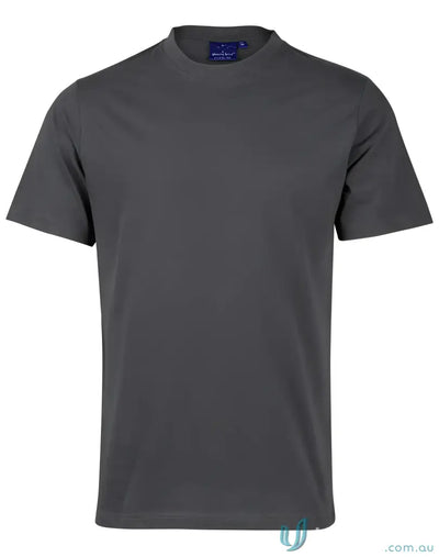 Gray short-sleeved TS37 Savvy Tee with twin stitching showcasing winning spirit style