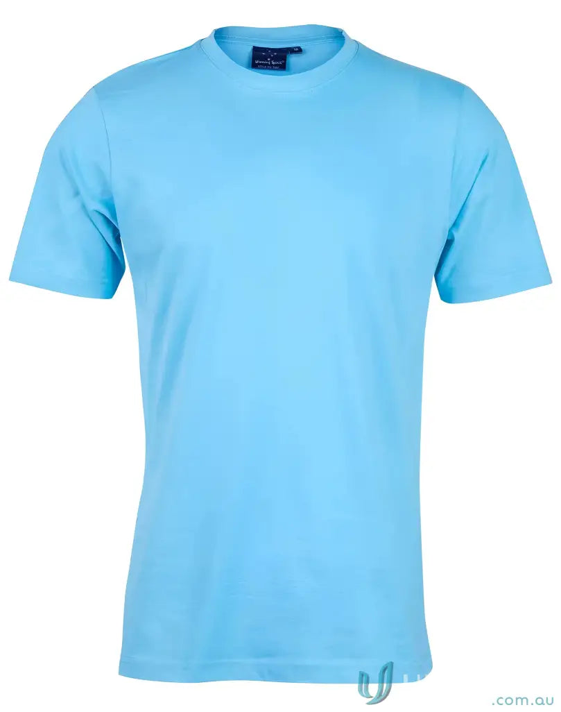 Light blue ts37 Savvy Tee with twin stitching showcasing winning spirit style
