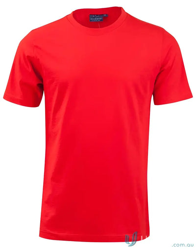 Red short-sleeved Savvy Tee with twin stitching, perfect for winning spirit vibes