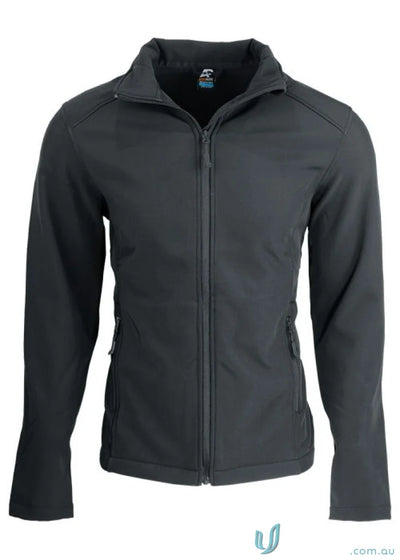Black zip-up softshell jacket from Selwyn Jacket, perfect for work uniforms or workwear