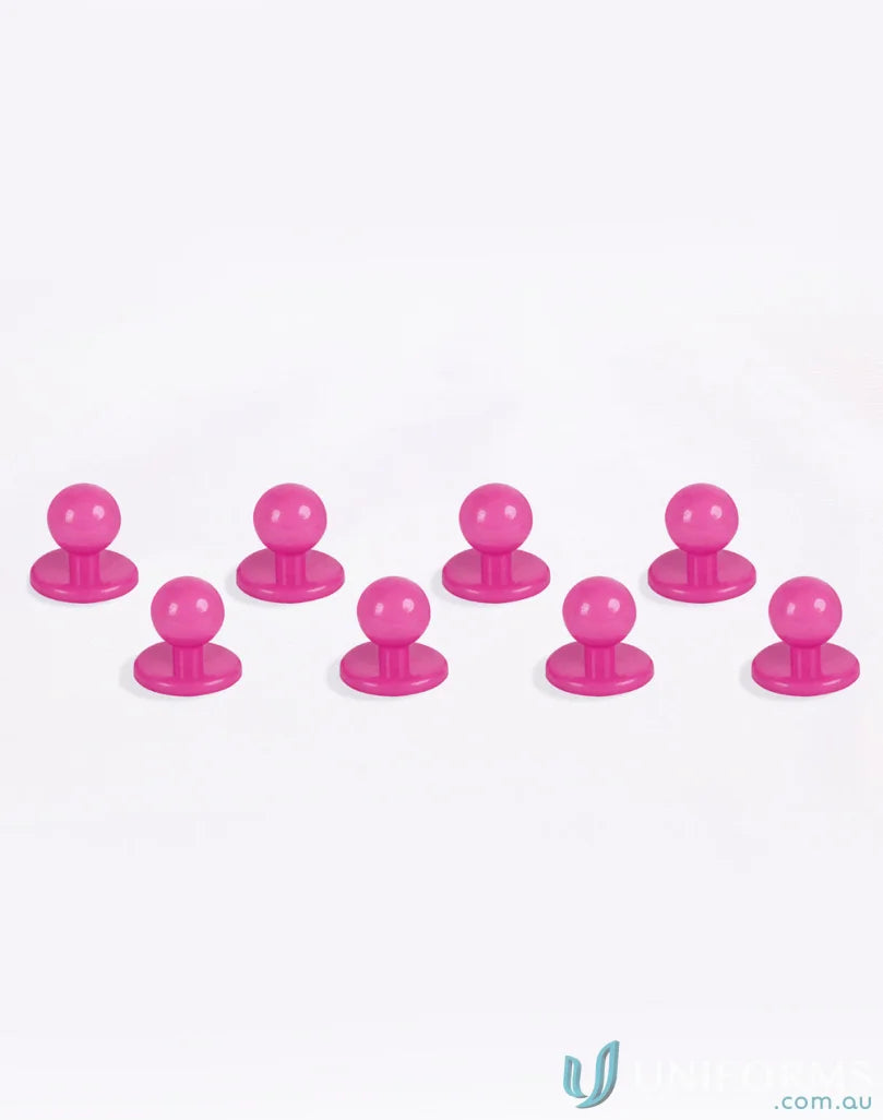Eight pink glossy chefwear buttons with a winning spirit for exchangeable buttons