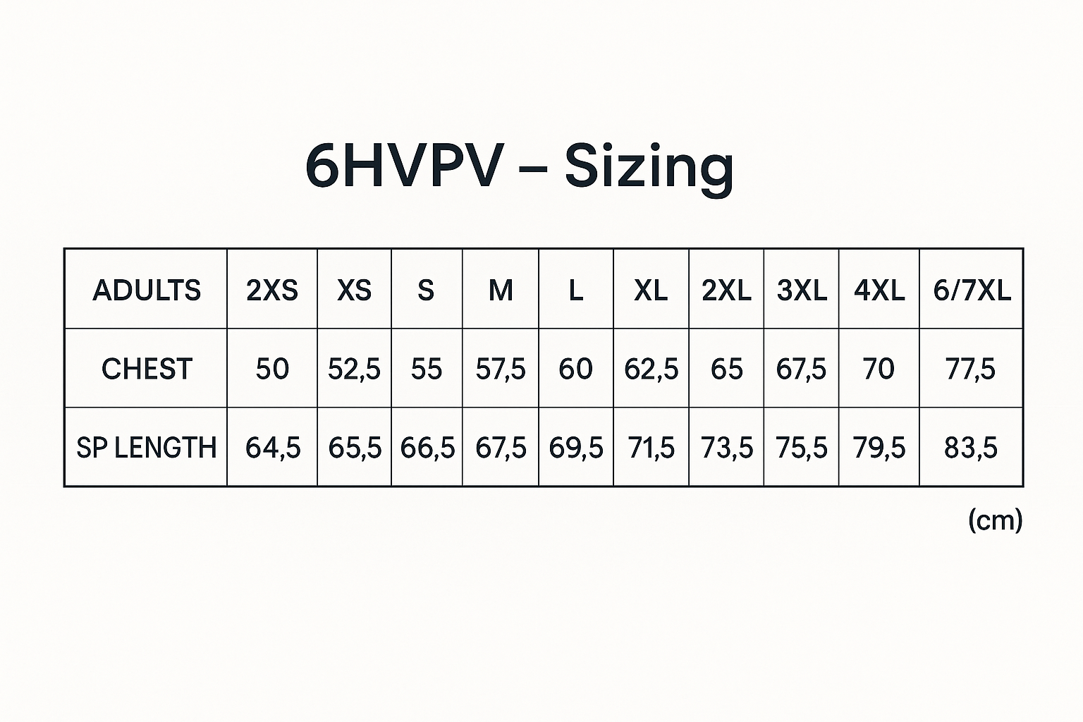 Bobbin Hi Vis Polar Vest size chart