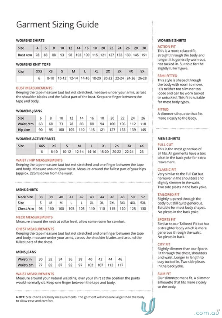 Garment sizing guide for Smart Knit Short Sleeve uniforms showing stretch and sleeve fit