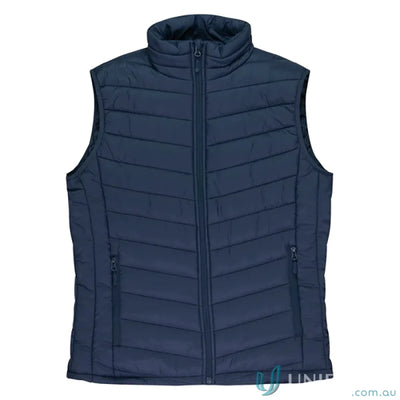 Navy blue quilted vest from Snowy Ladies Vest, perfect for workwear and uniforms