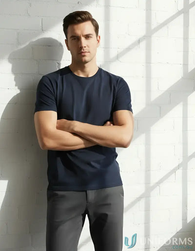 Man in navy Southport Tee from Biz Collection Mens Ice with twin needle sleeve look