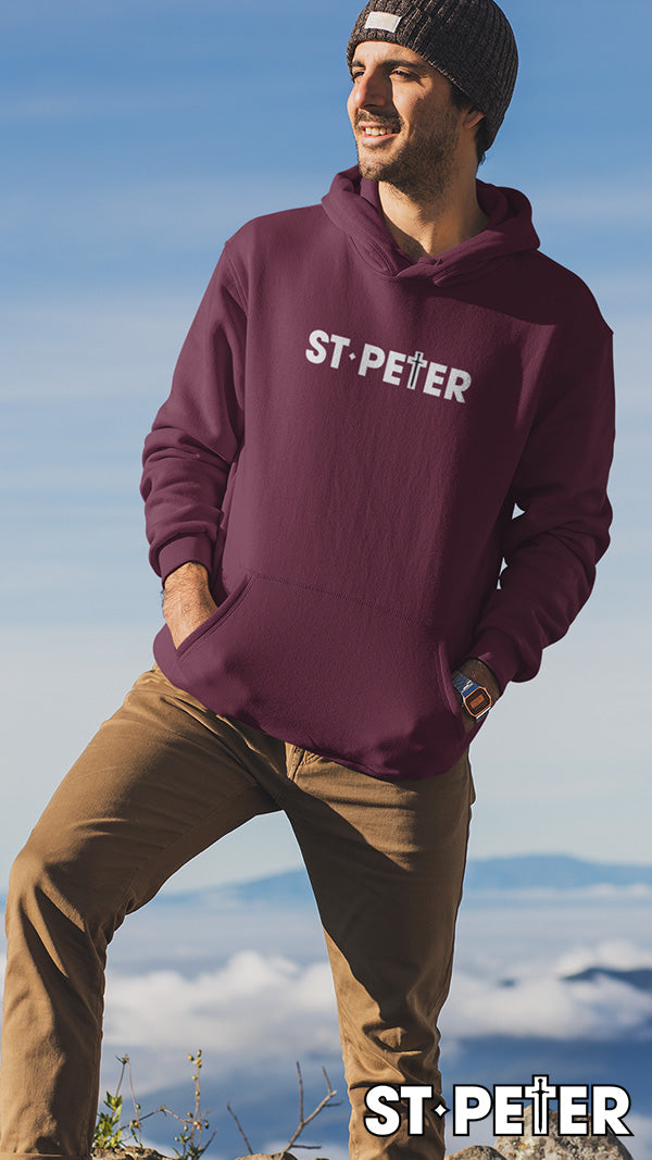 Maroon hoodie with ’ST. PETER’ text.