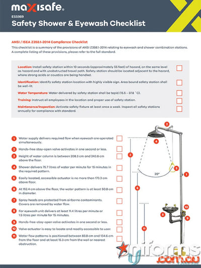 Safety shower and eyewash checklist for Stainless Steel Safety Shower & Eyewash with flow control