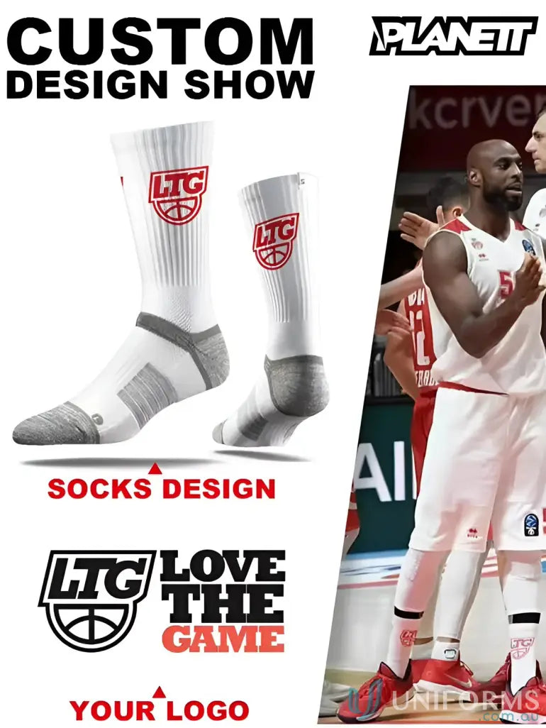 Basketball socks ad on Sublimated Sports Socks page showcasing custom sports socks