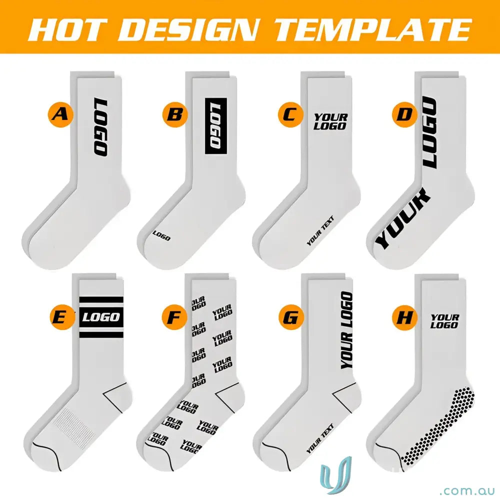 White sports socks with logo design templates for custom sports socks printing