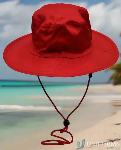 Red sun hat with chin strap for h1035 surf hat, spirit surf hat, break-away strap