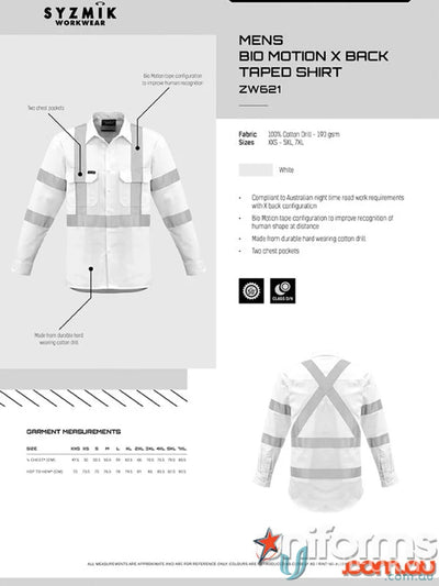 Men’s high-vis work shirt Syzic BIO Motion X Back L/S with cotton drill tape for safety