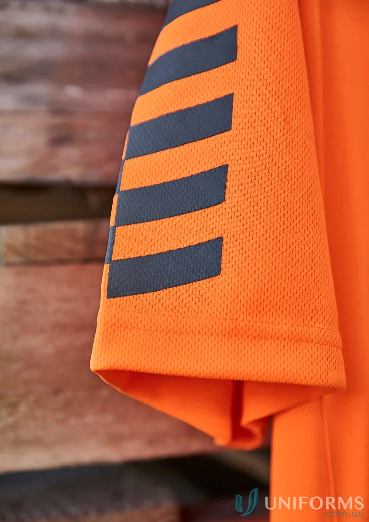 Orange athletic sleeve with gray stripes from Syzmik Men’s Vis Komodo Sleeve Polo ZH320