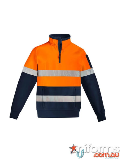 Orange and navy blue Syzmik Unisex premium fleece HiVis zip hoop taped sweatshirt