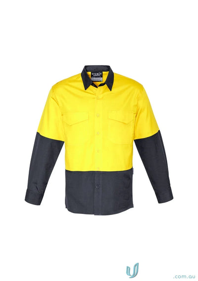 Yellow and black Syzmik Mens Rugged Cooling Vis Shirt ZW128 with stress point protection