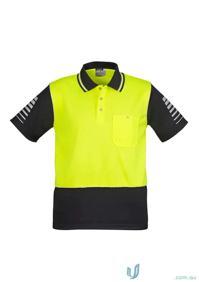 Two-tone short sleeve polo with reflective piping from Syzmic HiVis Zone SS Polo, sleeve polo zh236