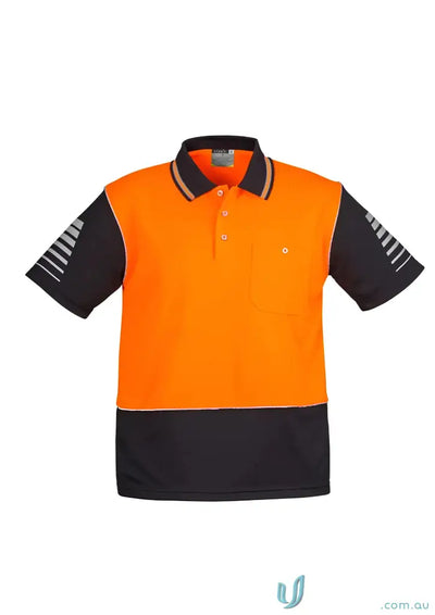 Orange and black short sleeve polo with reflective piping from Syzmic HiVis Zone SS Polo